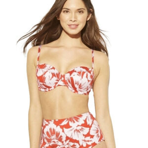 Shade & shore bikini top floral orange white vacay size 34C